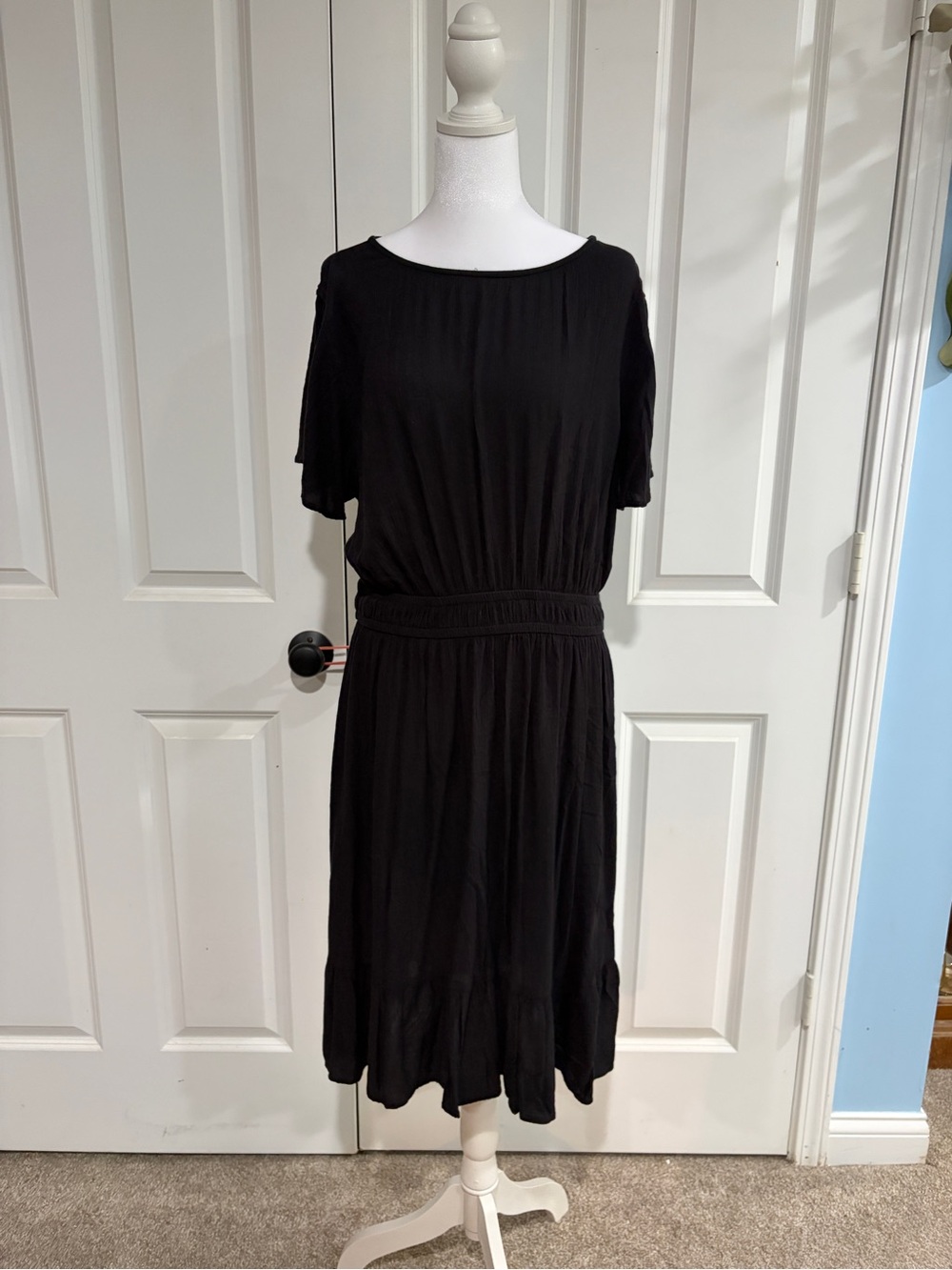 croft & barrow Black Short-Sleeve Elastic-Waist Midi Dress